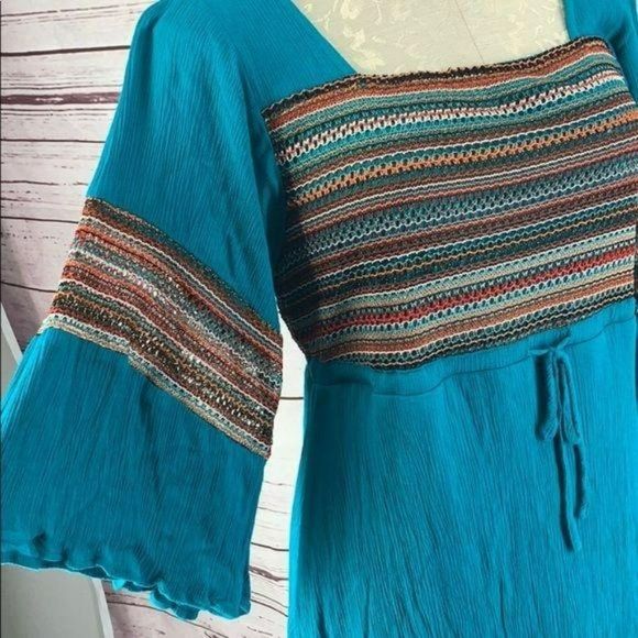 Umgee Woman's‎ Teal Blue Flutter Sleeve Tunic Dress Size Small - Picture 5 of 10
